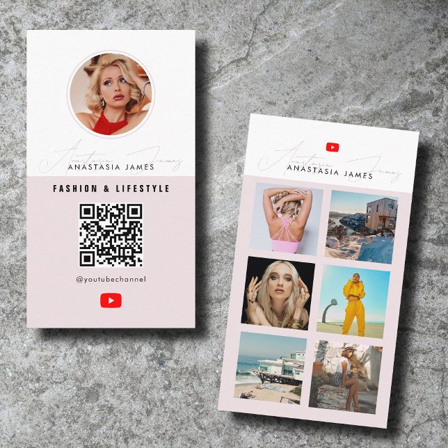 6 Photo Feed Grid Vlogger Channel QR Code  Business Card (6 Photo Feed Grid Vlogger Channel QR Code Business Card)