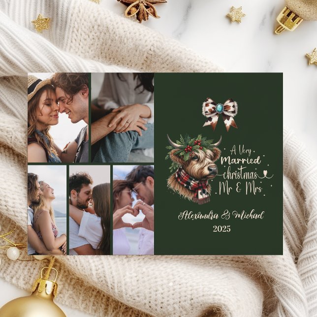 6 Photo Highland Cow Merry Christmas Mrs and Mr Holiday Card (Creator Uploaded)