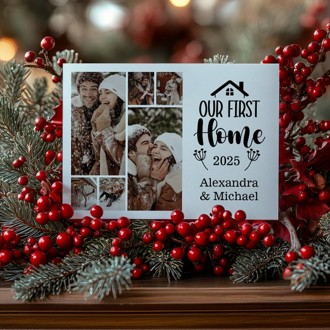 6 Photo Minimialist Christmas Our First Home Holiday Card (Creator Uploaded)