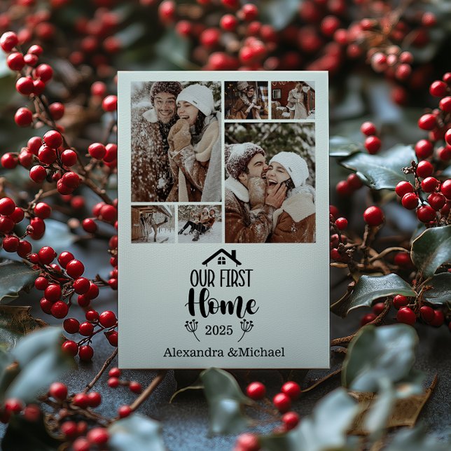 6 Photo Minimialist Christmas Our First Home Holiday Card (Creator Uploaded)