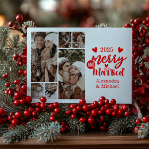 6 Photo Minimialist Merry and Married  Holiday Card