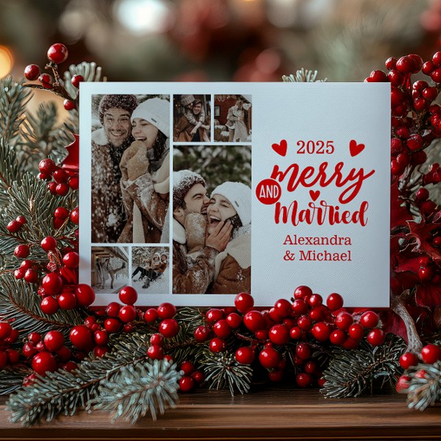 6 Photo Minimialist Merry and Married  Holiday Card (Creator Uploaded)