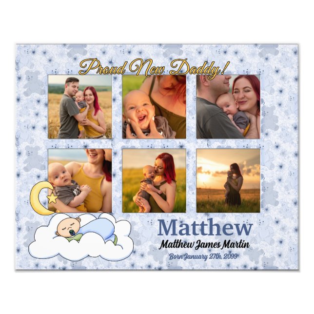 6 Photo New Baby Blue New Fathers Photo Collage (Front)