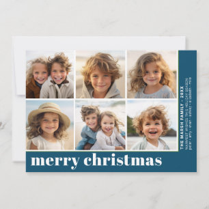 6 Photo Offset - Merry Christmas - Blue Holiday Card