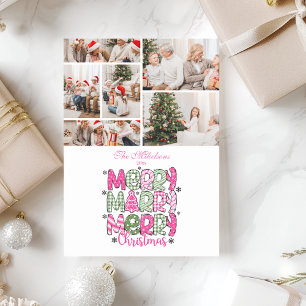 6 Photo Pink Green Merry Christmas Holiday Card