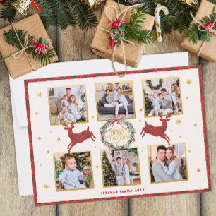 6 Photo Plaid Reindeer Christmas Holiday Card
