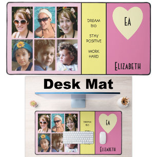 6 photo quotes add name initials pink yellow desk mat