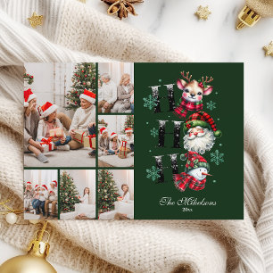 6 Photo Retro Gingham Santa & Friends Christmas Holiday Card