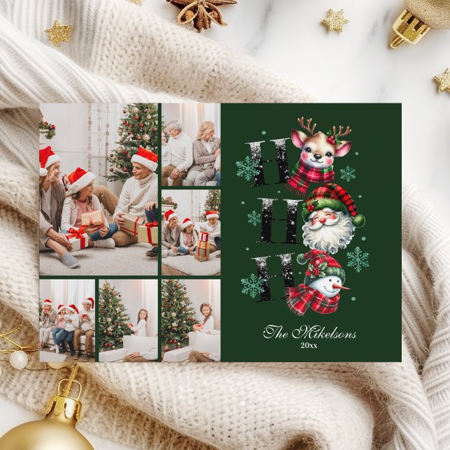 6 Photo Retro Gingham Santa & Friends Christmas Holiday Card (Creator Uploaded)