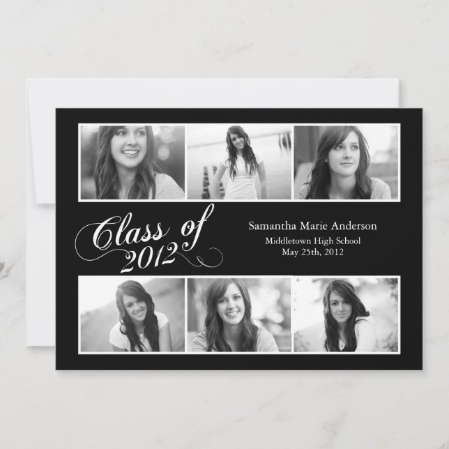 6 Photo Script Graduation Invitation - Black (Front)