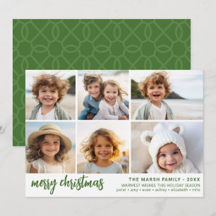 6 Photo - Script Merry Christmas - Green Holiday Card