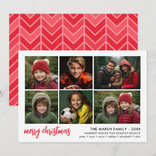 6 Photo Script Merry Christmas - White Border Red Holiday Card