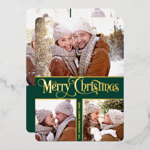 6 PHOTO Simply Elegant Sparkle Christmas Gold Foil Holiday Card