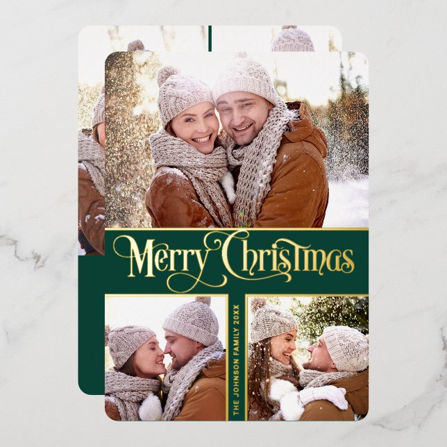 6 PHOTO Simply Elegant Sparkle Christmas Gold Foil Holiday Card (Front/Back)