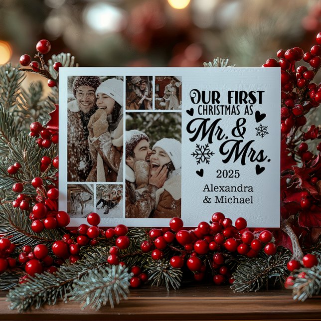 6 Photo Snowflakes Christmas Mr and Mrs  Holiday Card (Creator Uploaded)