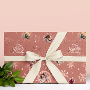 6 Photo Template Rose Gold Glitter Snowflakes Gift Wrapping Paper