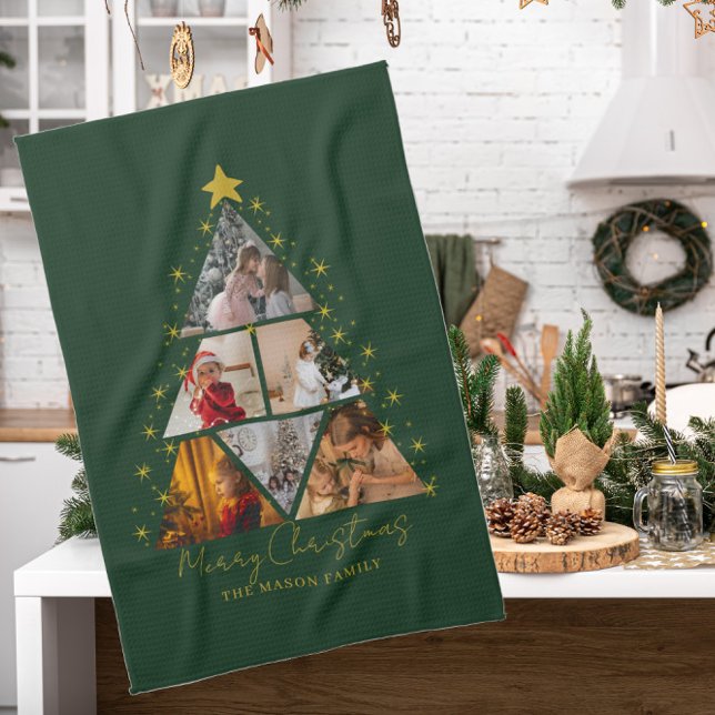 6 Photo Tree Shape Christmas Card Tea Towel (Creator Uploaded)