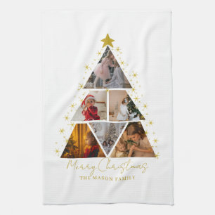6 Photo Tree Shape Christmas Card Tea Towel