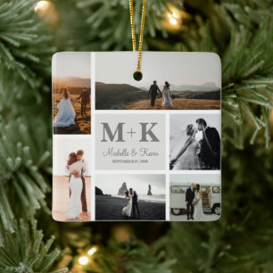6 Photo Wedding Collage Newlyweds Keepsake Ceramic Ornament