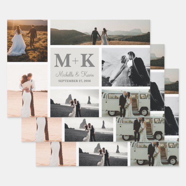 6 Photo Wedding Collage Newlyweds Wrapping Paper Sheet (Set)