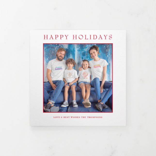 6 Photo Year In Review Festive Newsletter Square T Tri-Fold Holiday Card (Cover)