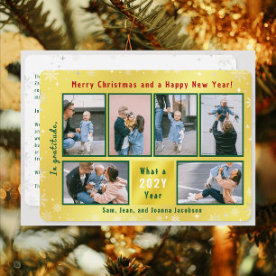 6 Photos Collage Cute Elegant Golden Personalised Holiday Card