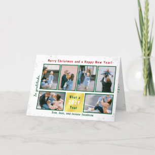 6 Photos Collage Letter Cute Elegant Personalised Holiday Card