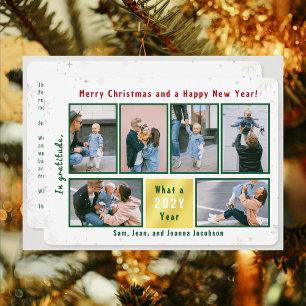6 Photos Collage Letter Cute Elegant Personalised Holiday Card