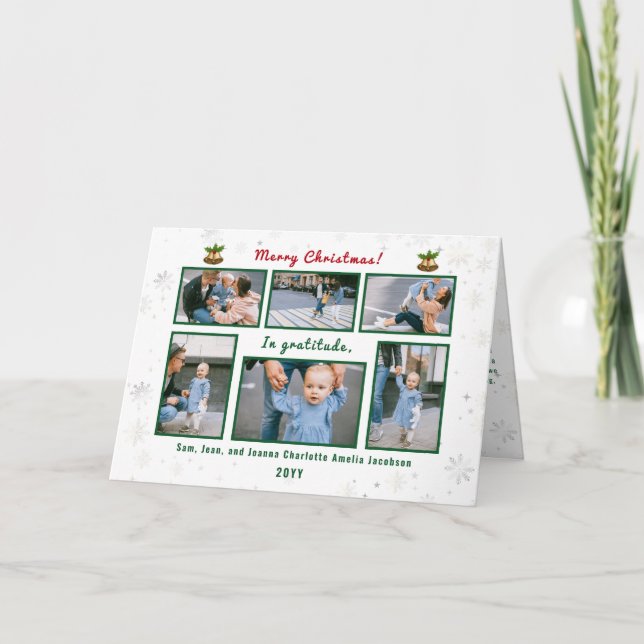 6 Photos Collage Letter Cute Elegant Personalised  Holiday Card (Front)