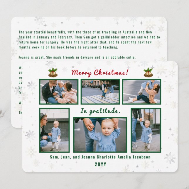 6 Photos Collage Letter Cute Elegant Personalised  Holiday Card (Front/Back)