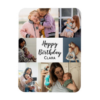 6 Photos Collage Personalised Script Birthday Magnet
