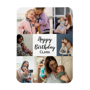 6 Photos Collage Personalized Script Birthday Magnet