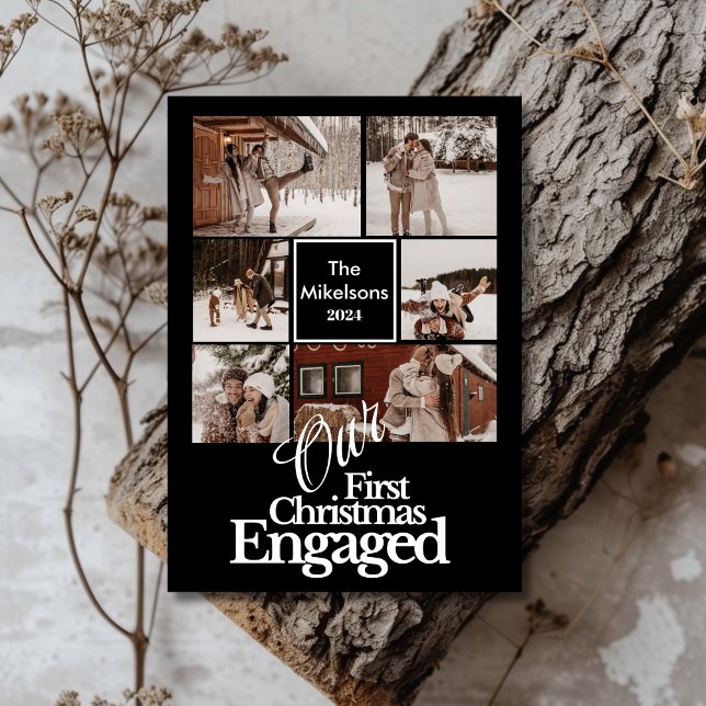6 Photos Elegant First Christmas Engaged Holiday Card (Creator Uploaded)