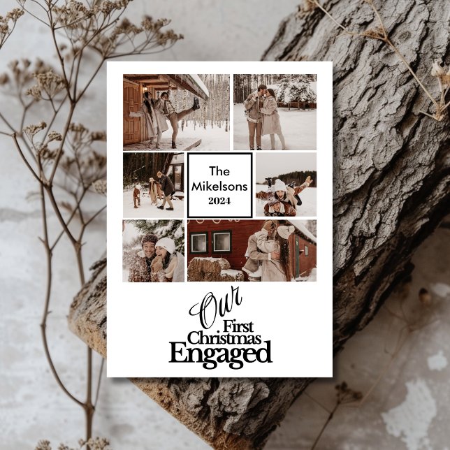 6 Photos Elegant First Christmas Engaged Holiday Card (Creator Uploaded)