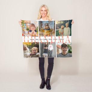 6 Photos Grandkids Custom Name Gift For Grandma Fleece Blanket