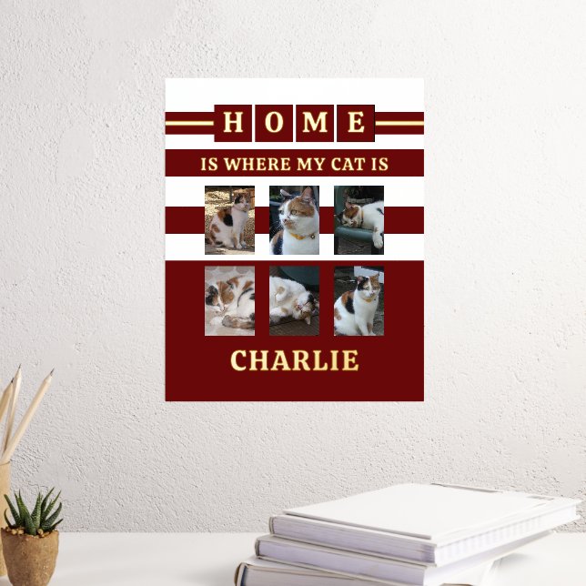 6 photos name animal lover cats burgundy white foil prints (In Situ (Desk 3))