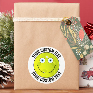 6 Pickleball Personalised Text Custom Happy Face Classic Round Sticker