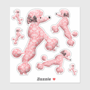 6 Pink Dancing Poodle Dog