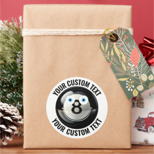 6 Pool 8 Ball Personalised Text Custom Happy Face Classic Round Sticker