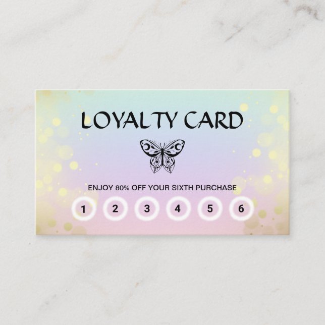 *~* 6 Punch Butterfly Moth Magic Rainbow Pastel  Loyalty Card (Front)