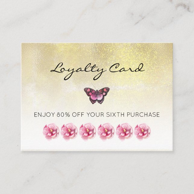 *~* 6 Punch Hole Butterfly Flowers Loyalty Card (Front)