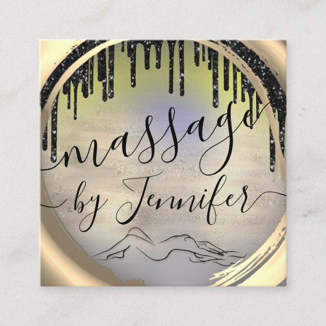 6 Punches Massage Spa Wellness Studio Unique Square Business Card (Front)