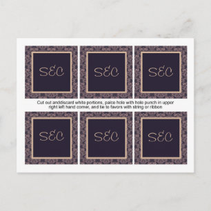 6 Purple Damask Lace Wedding Favour Tags Postcard