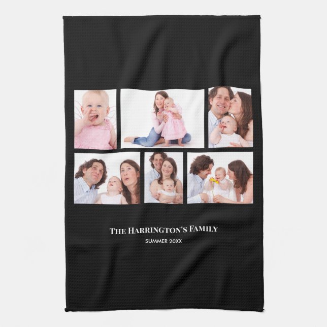 6 Sections Custom Photo Black Frames Tea Towel (Vertical)