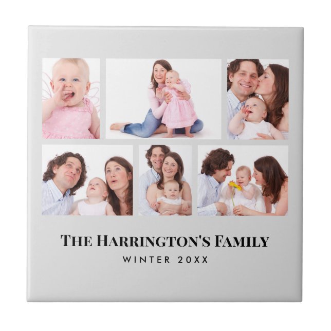 6 Sections Custom Photo Minimalist Grey Frames Ceramic Tile (Front)