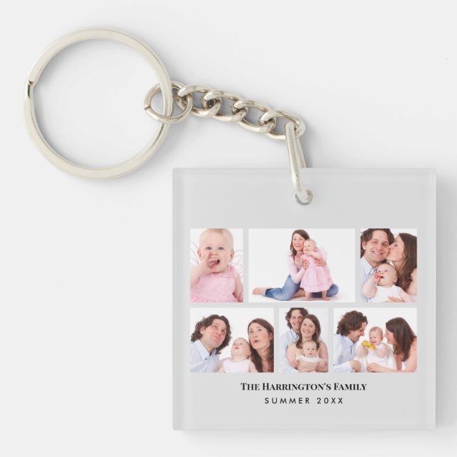 6 Sections Custom Photo Minimalist Grey Frames Key Ring (Front)