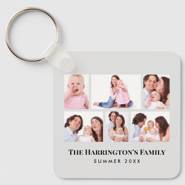 6 Sections Custom Photo Minimalist Grey Frames Key Ring (Front)