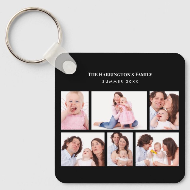 6 Sections Custom Photo Simple Elegant Black Frame Key Ring (Front)