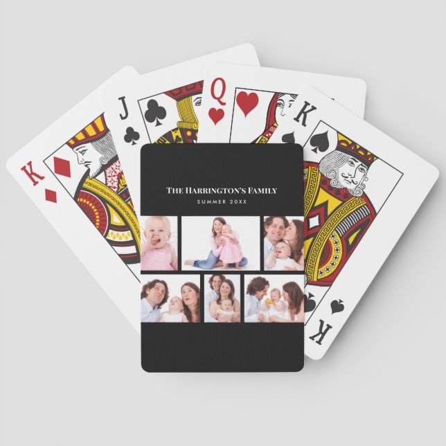 6 Sections Custom Photo Simple Elegant Black Frame Playing Cards (Back)