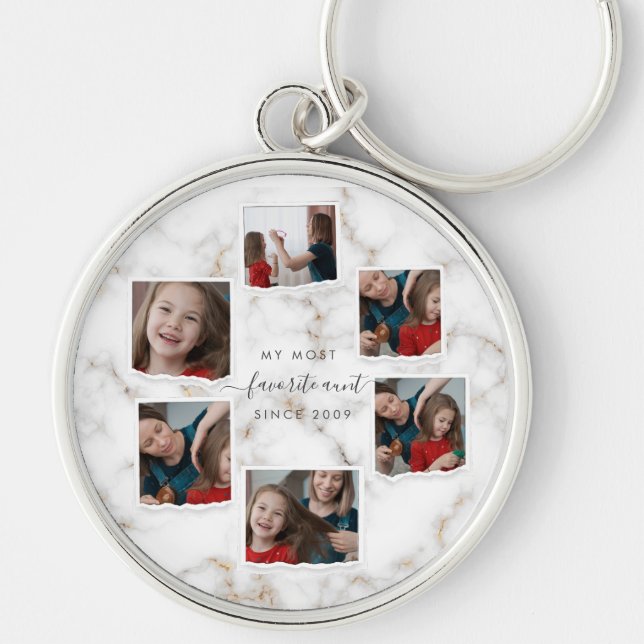 6 Six Photo Collage Aunt Modern Elegant Keychain (Front)